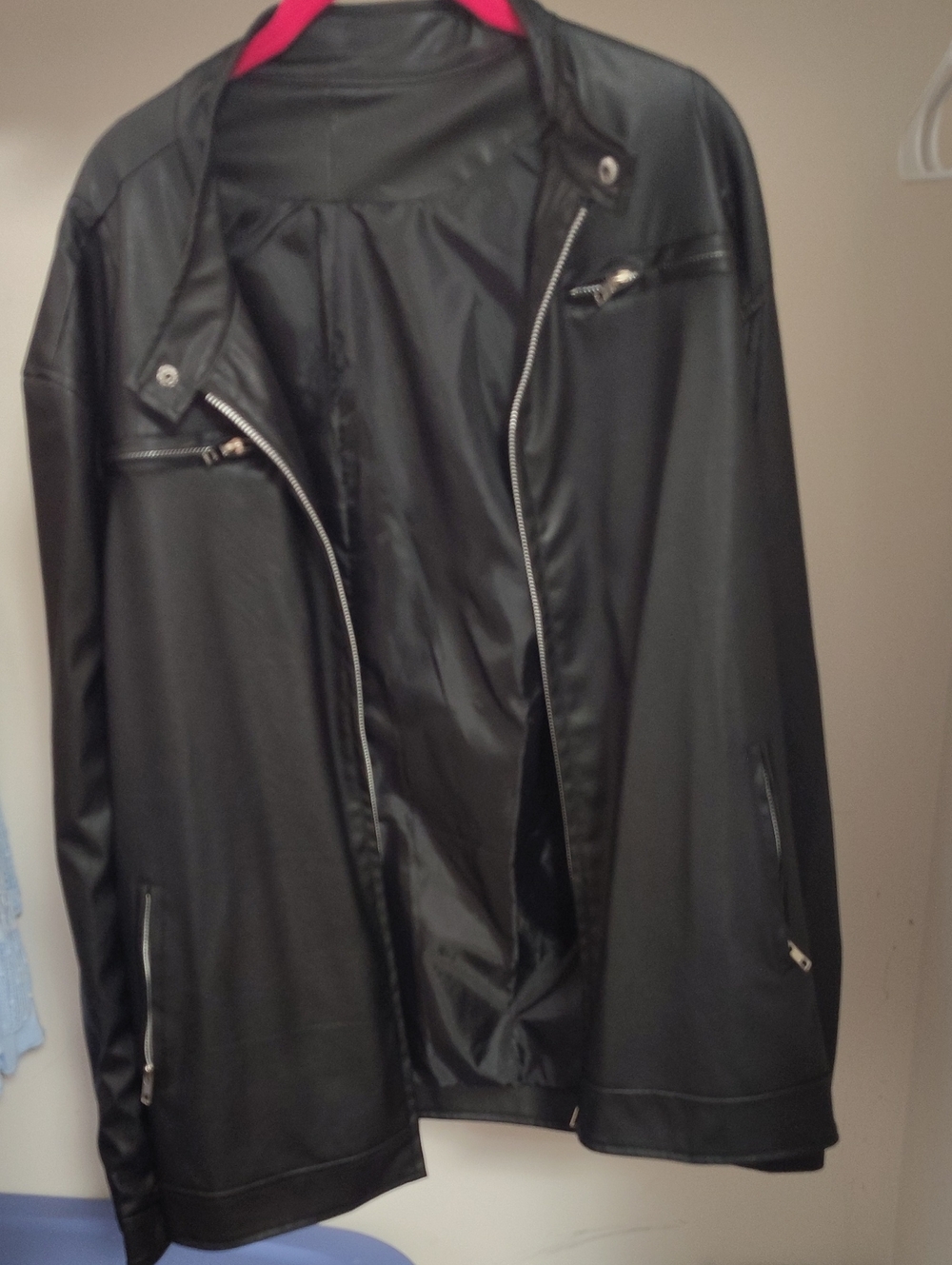 Womens Black Faux Leather Biker Jacket - Classic Casual Coat